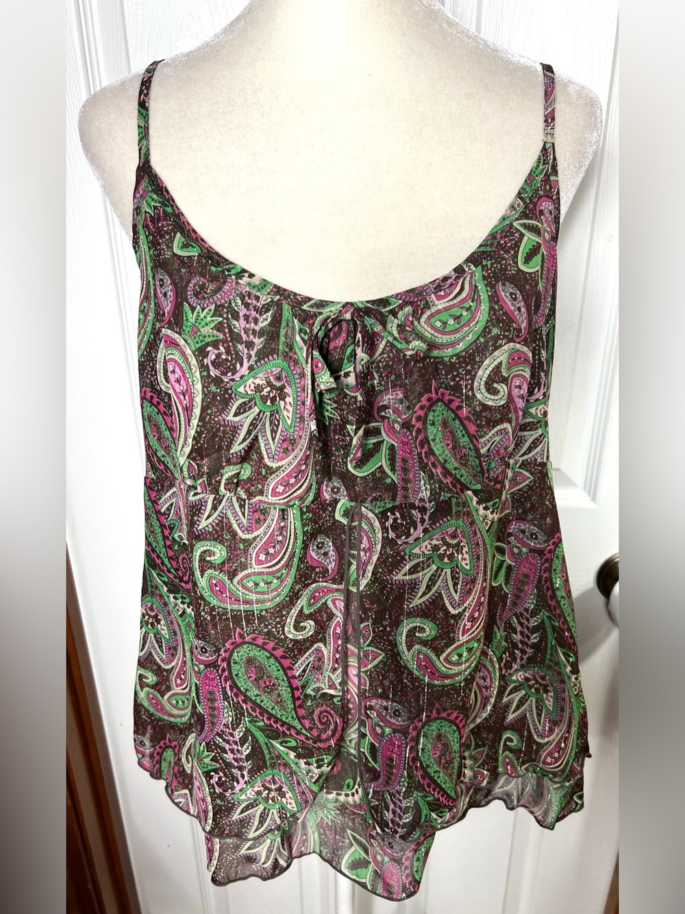 Y2K Tank Top Sleeveless Blouse Spaghetti Strap Tank Top Brown/Pink/Green Boho L
